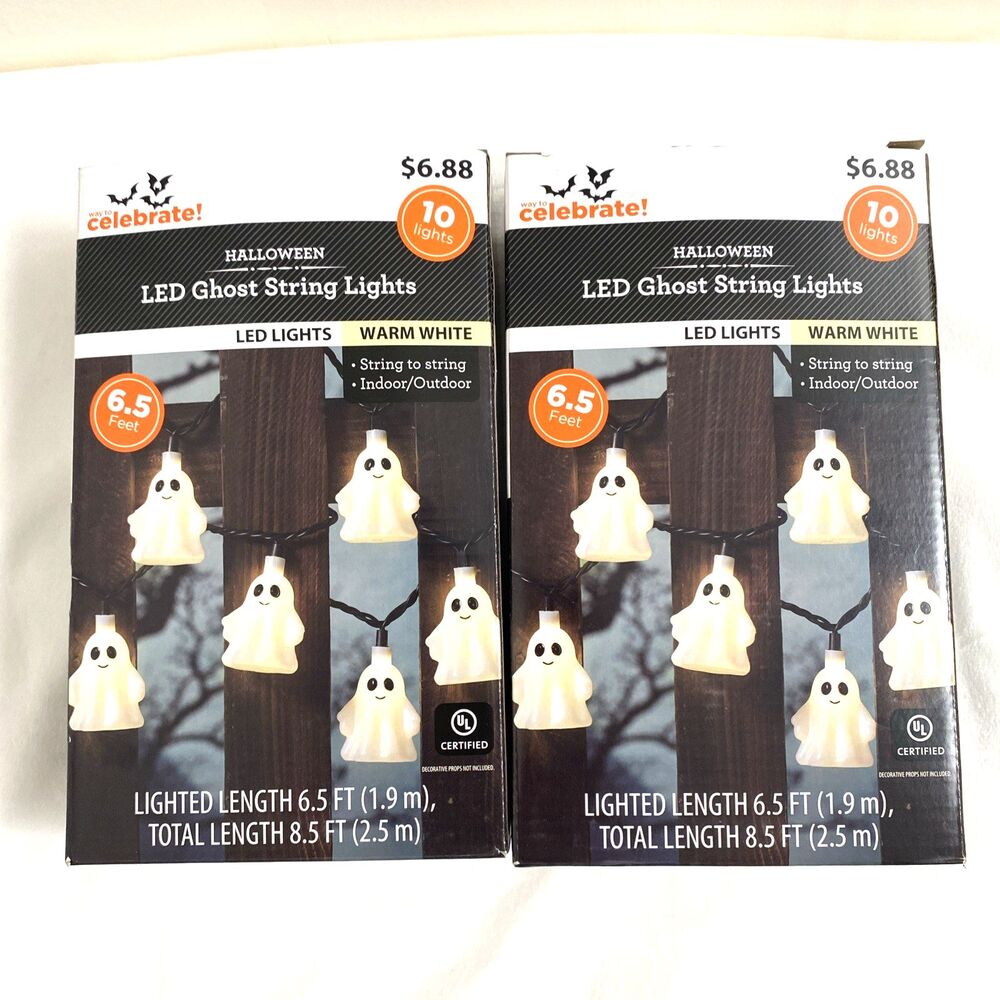 Halloween Led Ghost String Lights 2 Packs Warm White Home Decor Indoor Outdoor